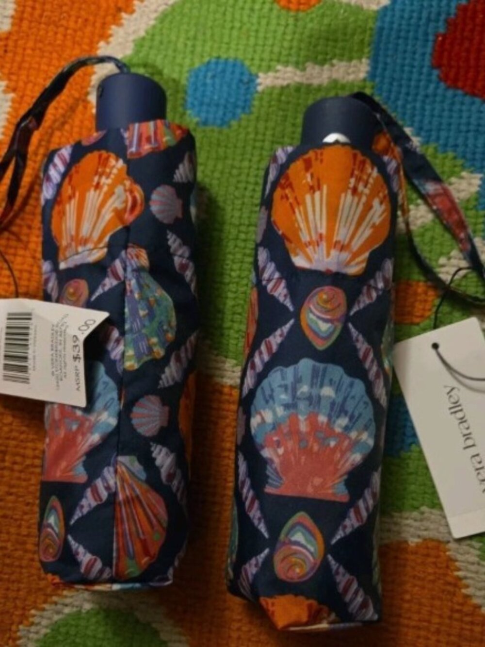 Nwt Vera Bradley Essential Mini Umbrella Seashell Pattern Blue Multicolor 50670